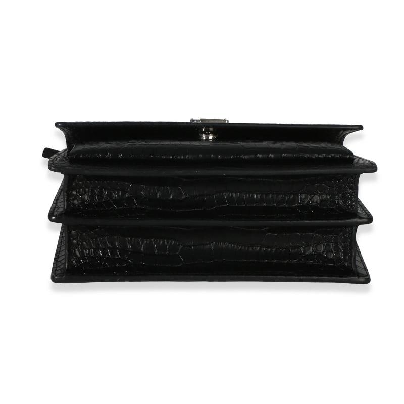 Saint Laurent Black Croc Embossed Calfskin Medium Monogram Sunset Bag - 9