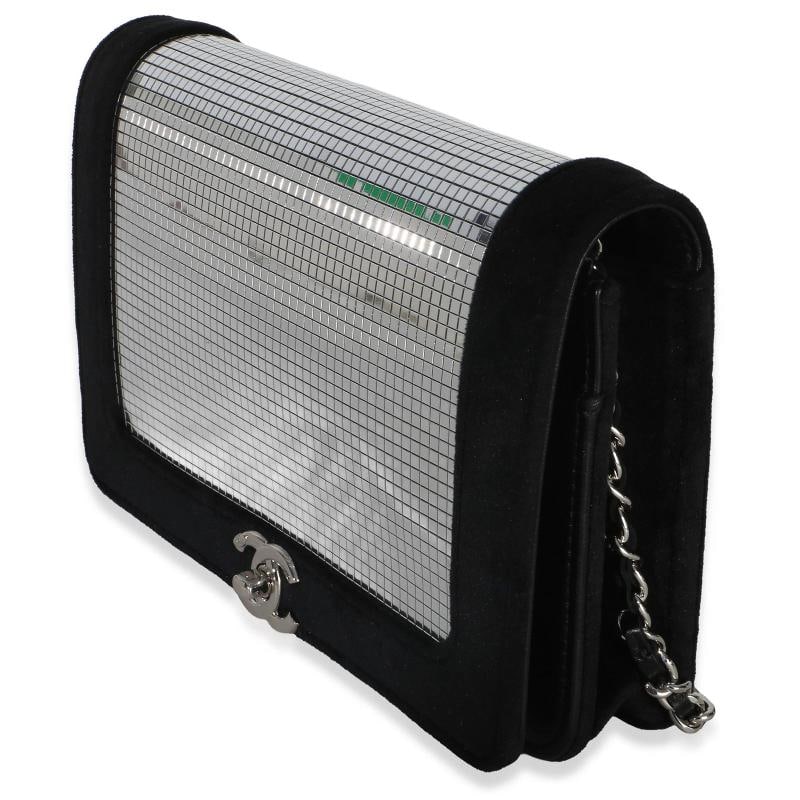 Chanel Black Velvet Mirror Sequin Wallet On Chain Bag - 3