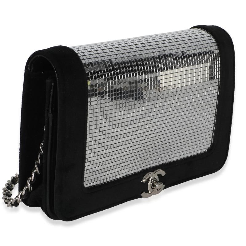 Chanel Black Velvet Mirror Sequin Wallet On Chain Bag - 4