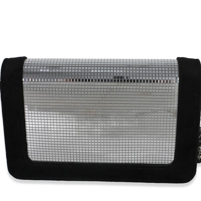 Chanel Black Velvet Mirror Sequin Wallet On Chain Bag - 5