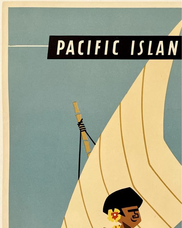 Original Vintage Poster PACIFIC ISLANDS QANTAS Airline Travel Tourism 15 x 20 OL - 2