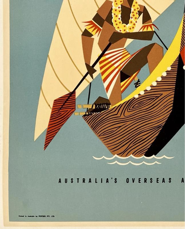 Original Vintage Poster PACIFIC ISLANDS QANTAS Airline Travel Tourism 15 x 20 OL - 4