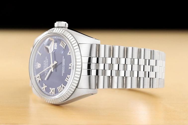 ROLEX MENS DATEJUST 16014 BLUE ROMAN DIAL 18K WHITE GOLD STEEL JUBILEE WATCH - 4