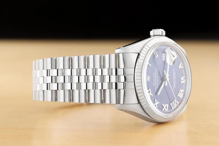 ROLEX MENS DATEJUST 16014 BLUE ROMAN DIAL 18K WHITE GOLD STEEL JUBILEE WATCH - 7