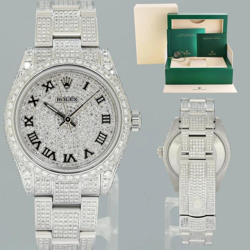 MINT Rolex Oyster 177200 Perpetual 31mm Diamond Pave Iced out Oyster Watch Box: Condition: Pre-owned - Excellent,Brand: Rolex,Department: Unisex Adults,Type: Wristwatch,Model: Ladies Rolex,Reference Number: 177200,With Original Box/Packaging: Yes,With Papers: No,Customized: