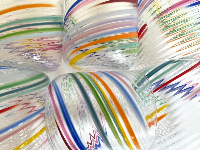 VTG 1980'S POST MODERN HAND BLOWN STUDIO ART GLASS MULTICOLOR SWIRL GLASSES SET - 5