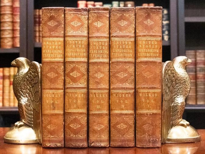 Charles Wilkes / Narrative of the United States Exploring Expedition During: Author: Charles Wilkes,Country of Origin: United States of America,Publisher: Lea and Blanchard,Year Printed: 1845,Binding: Leather