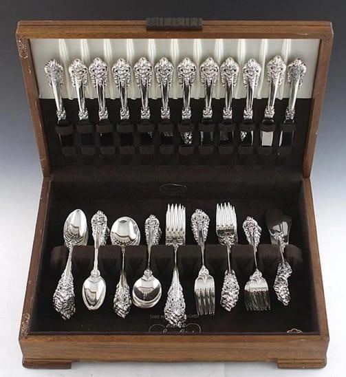 81pc Wallace Grande Baroque Sterling Silver Flatware Set Serves 12 - 2