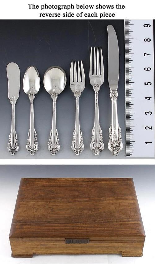 81pc Wallace Grande Baroque Sterling Silver Flatware Set Serves 12 - 5