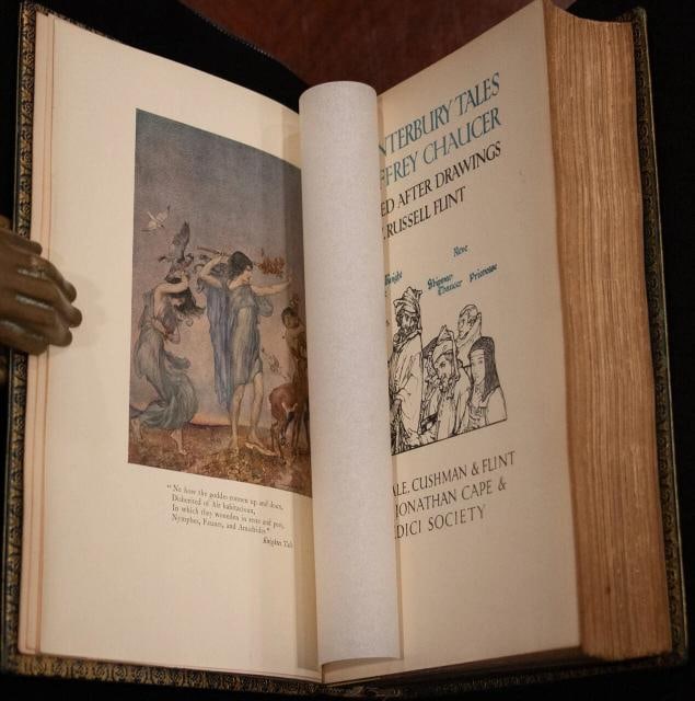 1928 The Canterbury Tales Geoffrey Chaucer Fine Leather Binding Color Plates - 6