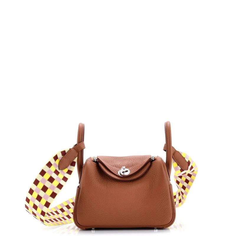 Hermes Lindy Quadrille Bag Clemence with Canvas Mini: Condition: Pre-owned - Good,Brand: Hermes,Exterior Material: Leather, Canvas Plain,Style: Cross Body Bags,Exterior Color: Brown,Department: Women,Size: Mini,Accessories: Box, Dust Bag Condition:
