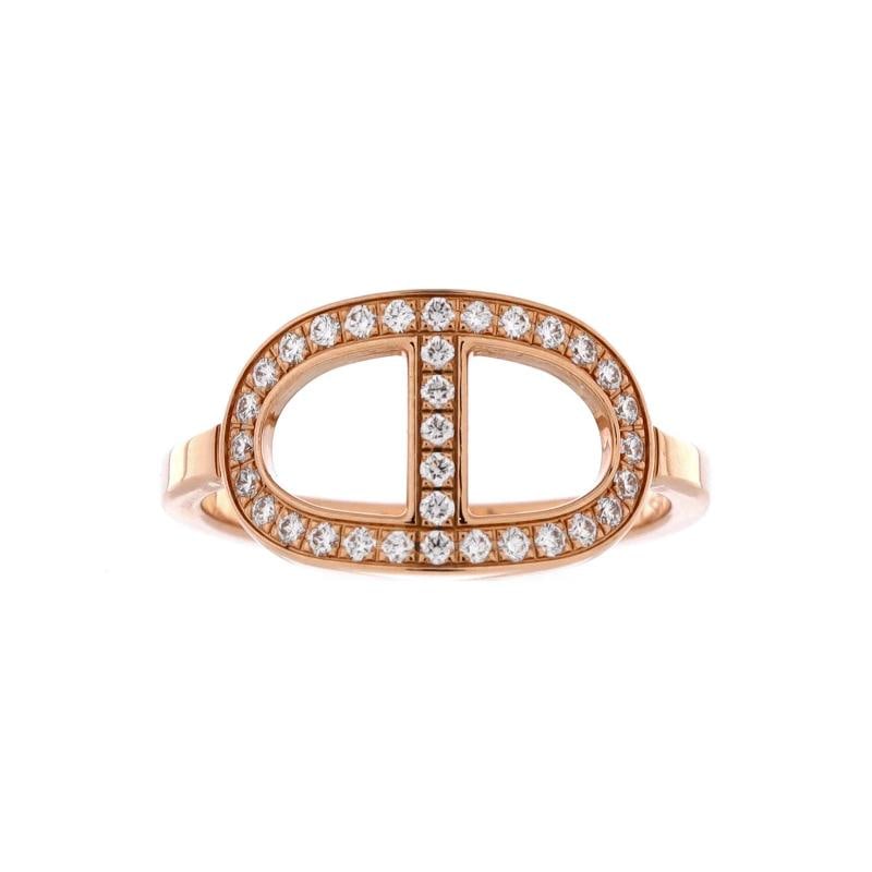 Hermes Chaine d'Ancre Contour Ring 18K Rose Gold and Diamonds Medium: Condition: Pre-owned - Good,Brand: Hermes,Main Stone: Diamond,Metal: 18K Rose Gold,Metal Purity: 18K,Ring Size: 5.75 - 51,Type: Ring,Color: Rose Gold,Style: 18K Rose Gold And Diamonds,Material: 18K