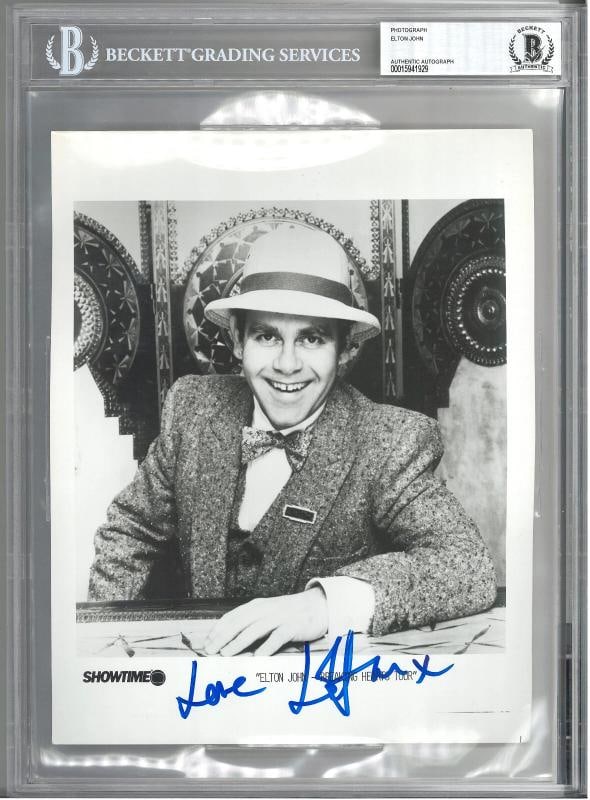 ELTON JOHN SIGNED AUTOGRAPH SLABBED 8X10 PHOTO BECKETT BAS ROCKET MAN: Country of Origin: United States,Industry: Music,Size: 8X10,Signed: Yes,Autograph Authentication: Beckett,Object Type: Photograph,Original/Reproduction: Original