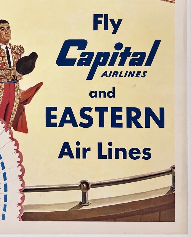 Original Vintage Poster MEXICO CAPITAL EASTERN AIR LINES Airline Travel LINEN - 5