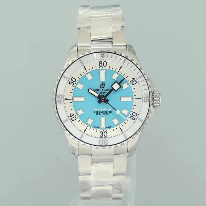 NEW Stickered Breitling Turquoise Superocean A17377 Auto 36mm White Blue Box - 2