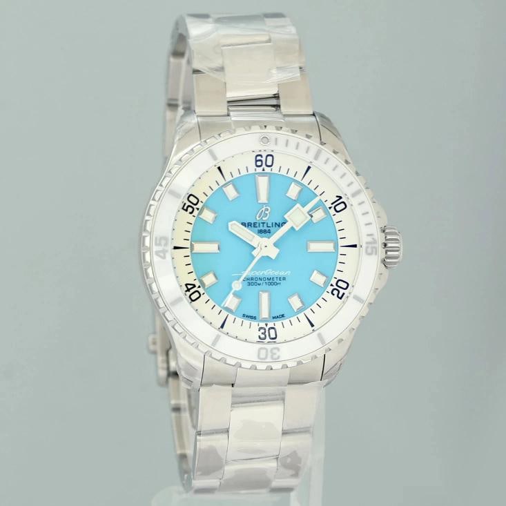 NEW Stickered Breitling Turquoise Superocean A17377 Auto 36mm White Blue Box - 3