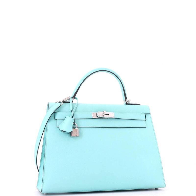 Hermes Kelly Handbag Blue Epsom with Palladium Hardware 32 - 2