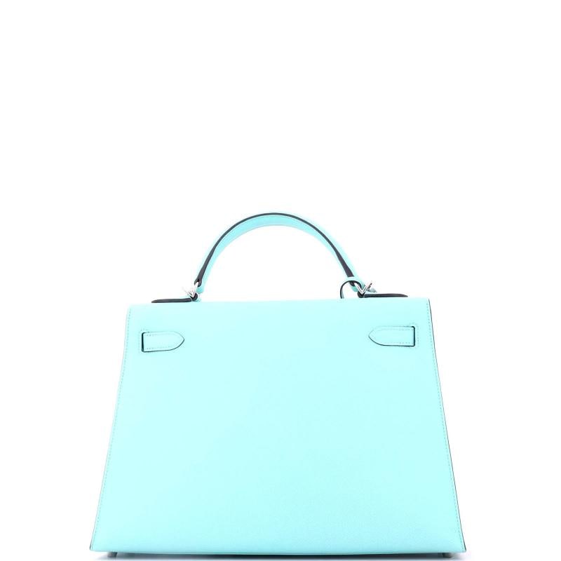 Hermes Kelly Handbag Blue Epsom with Palladium Hardware 32 - 3
