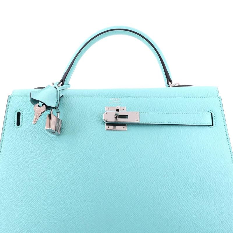 Hermes Kelly Handbag Blue Epsom with Palladium Hardware 32 - 5