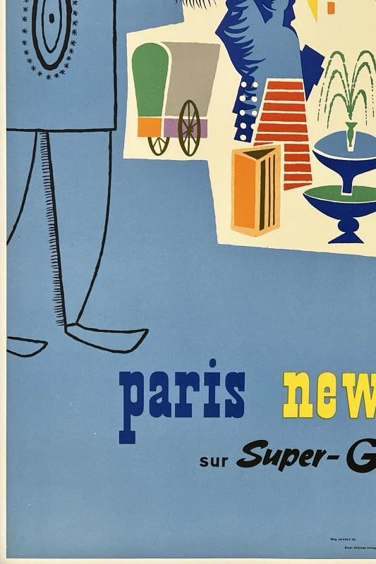 Original Vintage Poster LUFTHANSA PARIS NEW YORK Airline Travel Tourism LINEN - 4