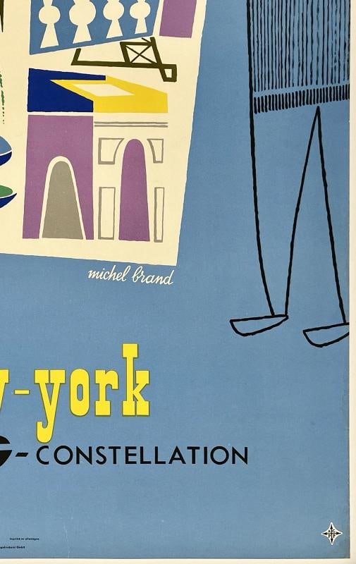 Original Vintage Poster LUFTHANSA PARIS NEW YORK Airline Travel Tourism LINEN - 5