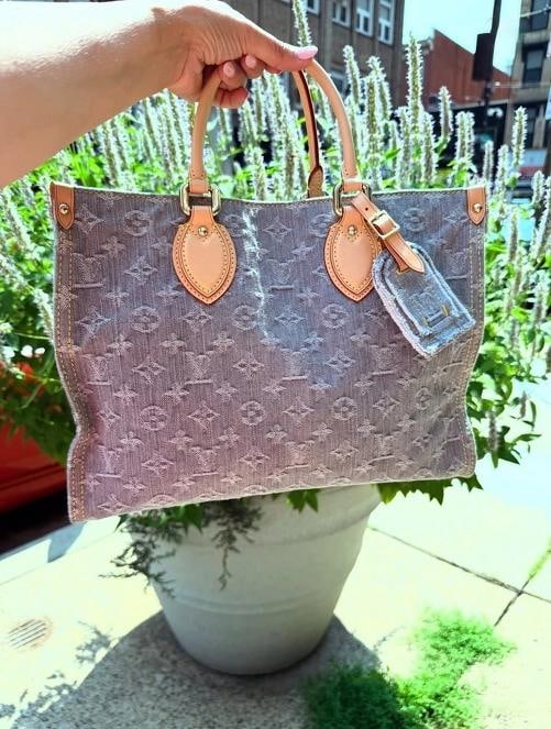Louis Vuitton OnTheGo MM Monogram Denim Washed Gray Tote - 9
