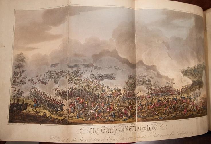 1817 The Battle of Waterloo Bound by Riviere Color Plates First Edition 12" Tall - 13