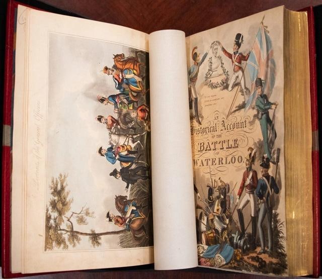 1817 The Battle of Waterloo Bound by Riviere Color Plates First Edition 12" Tall - 9