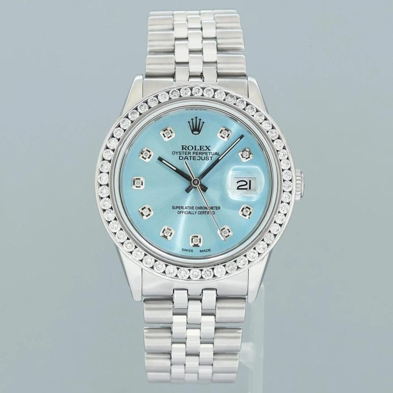 DIAMOND Bezel Rolex DateJust 36mm Glacier Blue Diamond 16030 Steel Watch Box - 2
