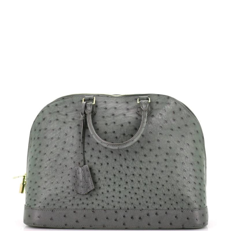 Louis Vuitton Alma Handbag Ostrich GM: Accessories: Lock, Keys, Clochette Measurements: Handle Drop 4", Height 12", Width 15", Depth 8". Condition: Pre-owned - Good,Brand: Louis Vuitton,Exterior Material: Ostrich,Style: Top Handle,Exterior