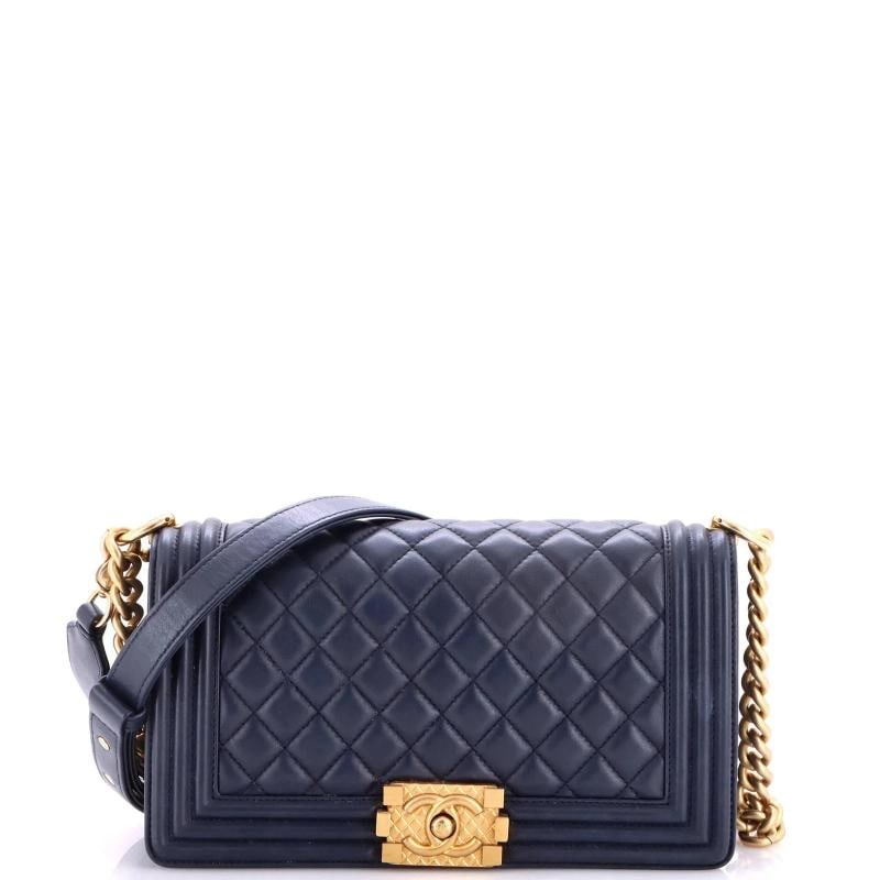 Chanel Logo Top Handle Boy Flap Bag Quilted Calfskin Old Medium: Accessories: With Strap Measurements: Handle Drop 12", Height 6", Width 10", Depth 3", Strap Drop 20". Condition: Pre-owned - Excellent,Brand: Chanel,Exterior Material: Leather,Style: Shoulder Bags,Ex