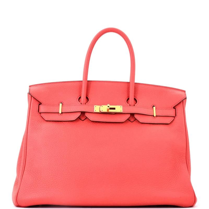 Hermes Birkin Handbag Pink Clemence with Gold Hardware 35: Measurements: Height 10", Width 14", Depth 7" . Condition: Pre-owned - Good,Brand: Hermes,Exterior Material: Leather,Style: Totes,Exterior Color: Pink,Department: Women,Size: 35