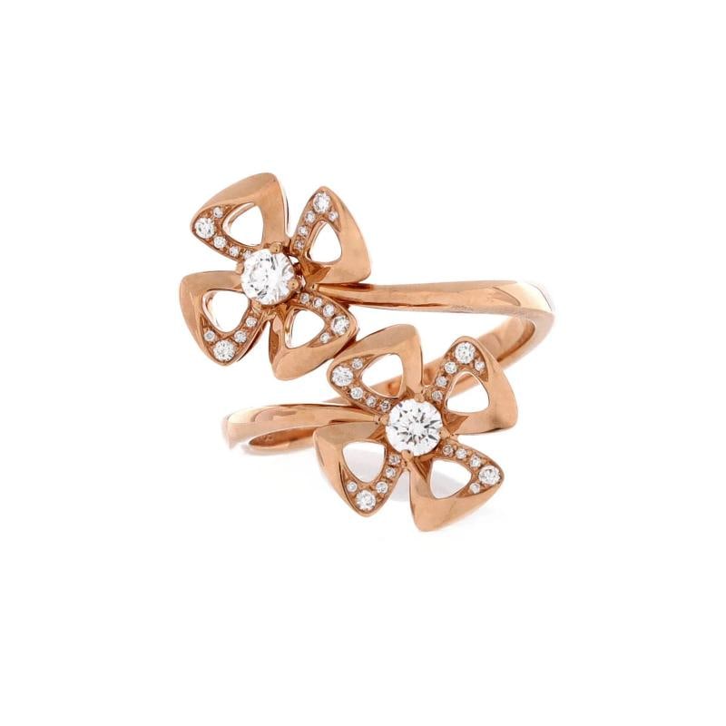 Bvlgari Fiorever Double Ring 18K Rose Gold and Diamonds: Measurements: Size: 6 - 52, Width: 2.3 mm . Condition: Pre-owned - Good,Brand: Bvlgari,Main Stone: Diamond,Metal: 18K Yellow Gold,Metal Purity: 18K,Ring Size: 6 - 52,Type: Ring,Color: Rose