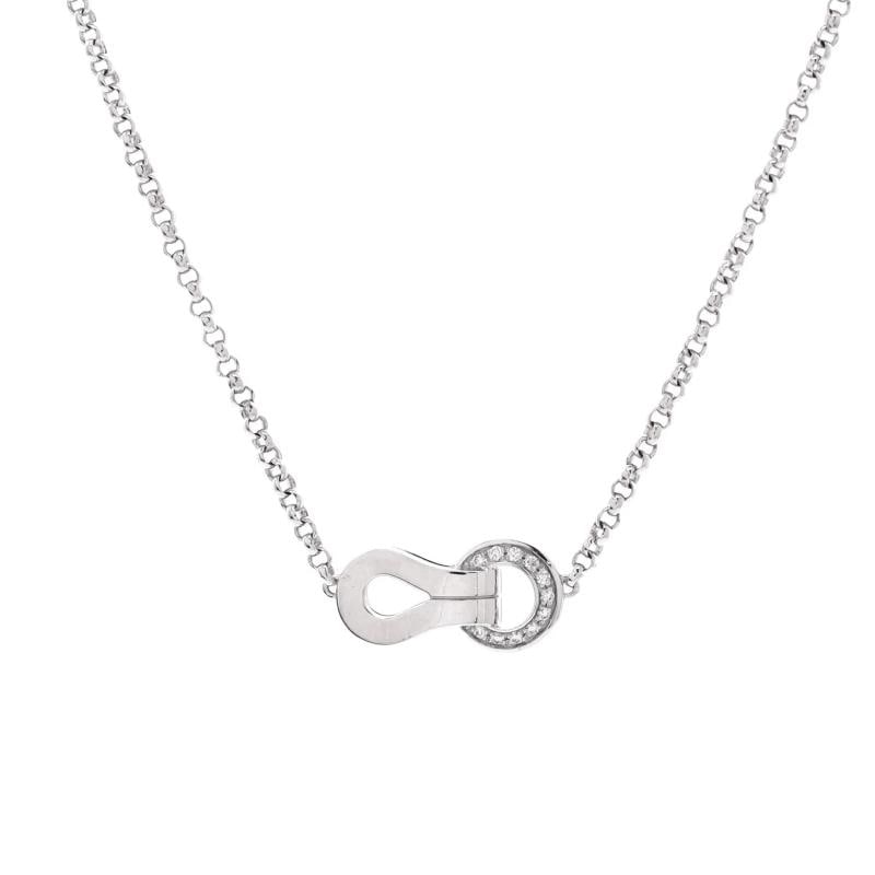 Cartier Agrafe Pendant Necklace 18K White Gold with Diamonds: Measurements: Length: 14.5 - 15.75 ", Pendant Length: 15 mm, Pendant Width: 7 mm . Condition: Pre-owned - Good,Brand: Cartier,Main Stone: Diamond,Metal: 18K White Gold,Metal Purity: 18K,Style: