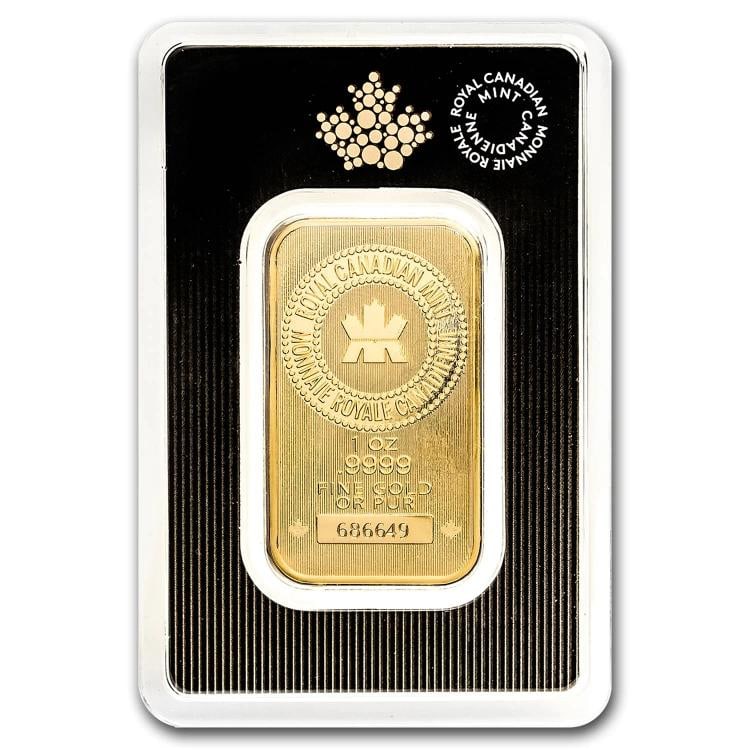 1 oz Gold Bar Royal Canadian Mint RCM .9999 Fine Gold Sealed in Assay: Brand: Canada - Royal Canadian Mint,MPN: 102977,Year: Random,Fineness: 0.9999,Denomination: 1 oz,Circulated/Uncirculated: None,Certification: Uncertified,Country of Origin: Canada