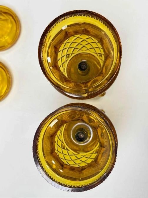 Pair Antique English Irish Georgian 12" Amber Cut Glass Crystal Lidded Urn Lamps - 11