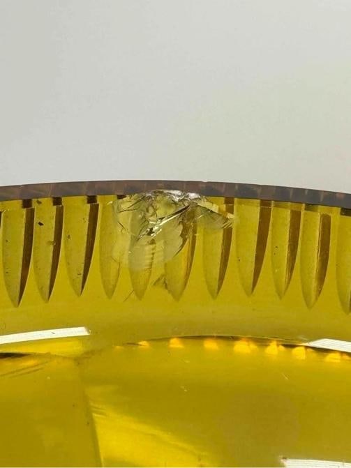 Pair Antique English Irish Georgian 12" Amber Cut Glass Crystal Lidded Urn Lamps - 17