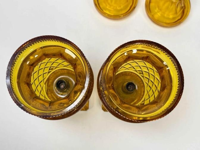 Pair Antique English Irish Georgian 12" Amber Cut Glass Crystal Lidded Urn Lamps - 9