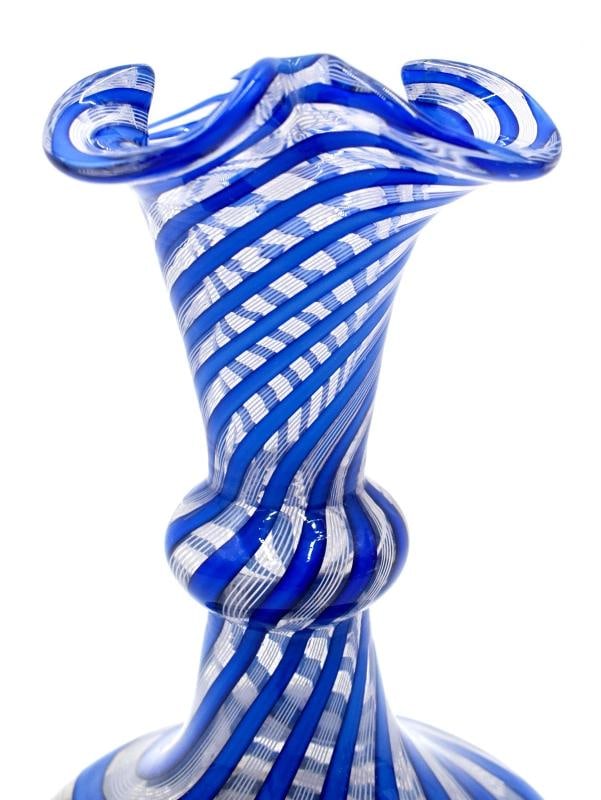 Antique Saint Louis Latticini Art Glass Vase, Blue & White, Circa 1880 - 3