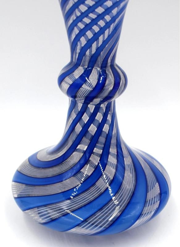 Antique Saint Louis Latticini Art Glass Vase, Blue & White, Circa 1880 - 4
