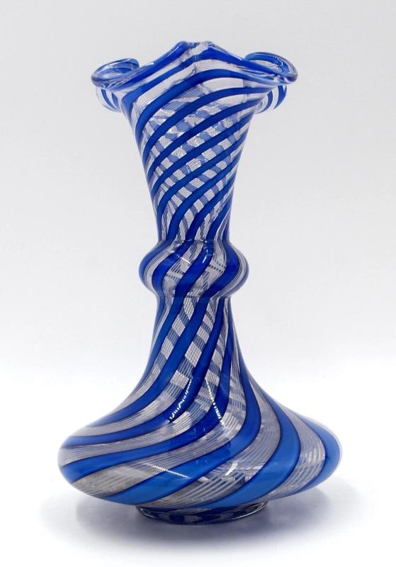 Antique Saint Louis Latticini Art Glass Vase, Blue & White, Circa 1880 - 7