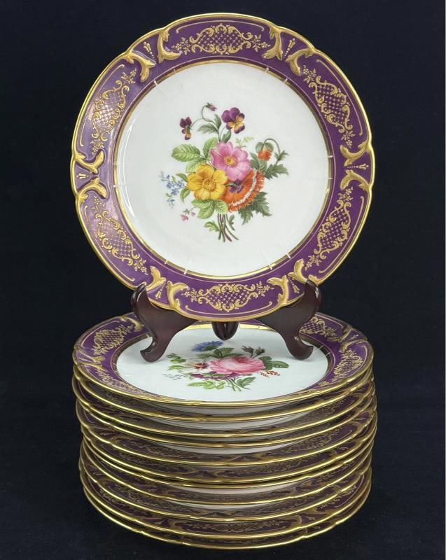 12 Antique French Paris Porcelain AndrÃƒÂ© et Cie Purple Floral Dinner Plates: The plates measure 9 inches in diameter. . Condition: Used: An item that has been used previously. The item may have some signs of cosmetic wear, but is ... Read moreabout the conditionUsed: An item t