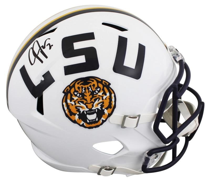 LSU Justin Jefferson Signed White Full Size Speed Rep Helmet BAS Witnessed: Team: Louisiana State Tigers,Sport: Football,Product: Helmet,Original/Reprint: Original,Player: Justin Jefferson,Autograph Authentication: Beckett,PRODUCT_COA: Beckett,PRODUCT_SIGNED_BY_NAME: Justin
