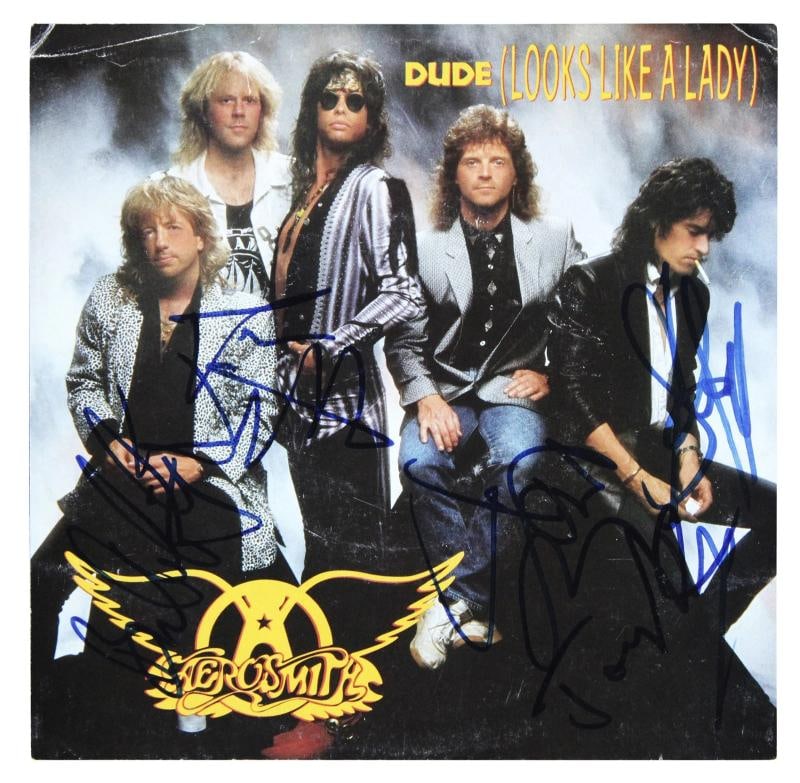 AEROSMITH: Steven Tyler, Joe Perry, Tom Hamilton, Joey Kramer & Brad Whitford Signed Album Cover ... - 2