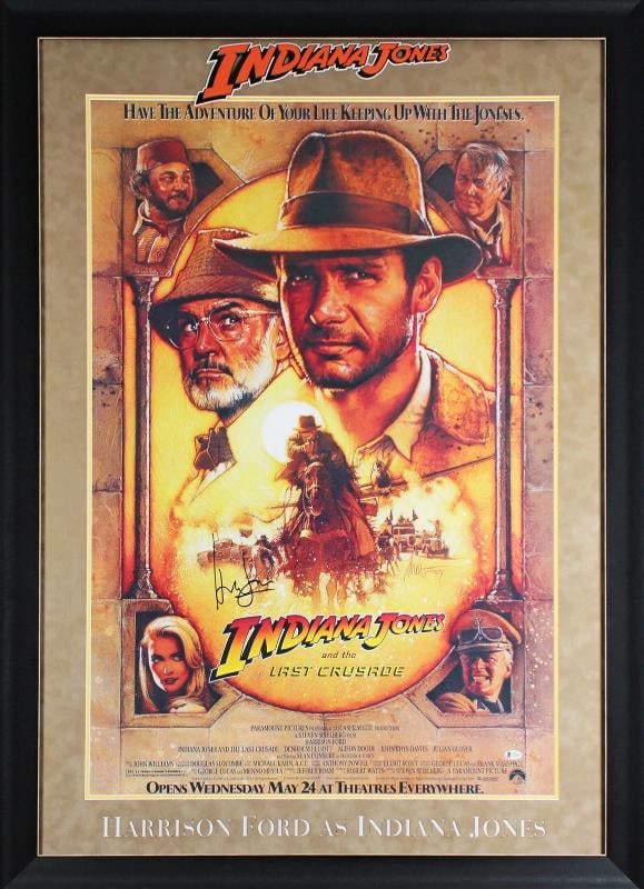 Harrison Ford Signed Indiana Jones And The Last Crusade 27x40 Poste Framed (Beckett): Object Type: Poster,Industry: Movies,Original/Reproduction: Original,Autograph Authentication: Beckett,PRODUCT_COA: Beckett,PRODUCT_SIGNED_BY_NAME: Harrison Ford,PRODUCT_SIGNED_BY_BRAND: Indiana