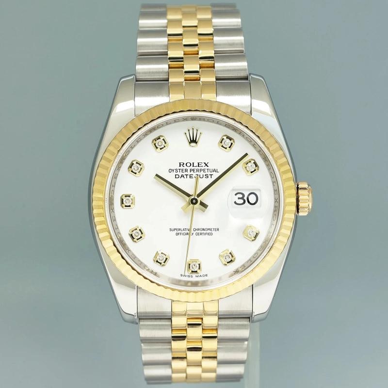 2014 MINT Rolex DateJust Jubilee Two Tone Gold 36mm 116233 White Diamond Watch - 2
