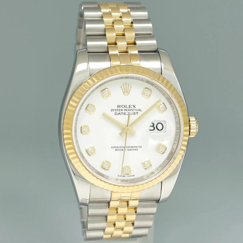 2014 MINT Rolex DateJust Jubilee Two Tone Gold 36mm 116233 White Diamond Watch - 3