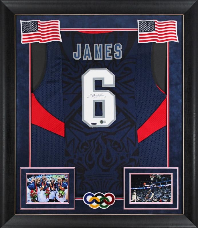 LeBron James Signed & Custom Framed Nike Team USA Jersey (Upper Deck + Beckett LOA) (1 of 5)