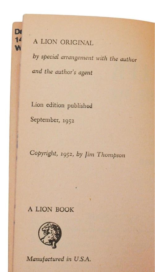 The Killer Inside Me ~ by JIM THOMPSON ~ First Edition ~ 1st Printing 1925 PULP - 6