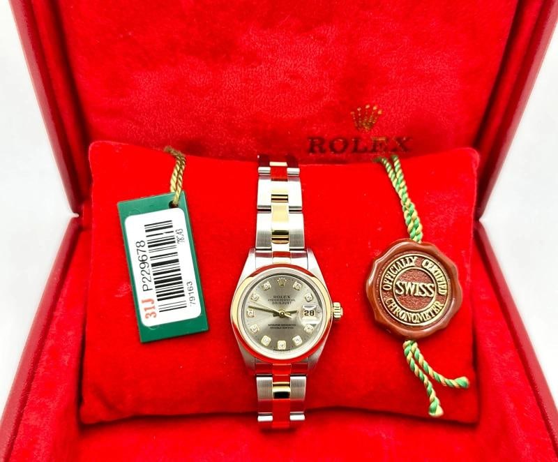 Rolex Ladies Datejust 79163 26mm Factory Silver Diamond Dial 18k Gold Steel - 10